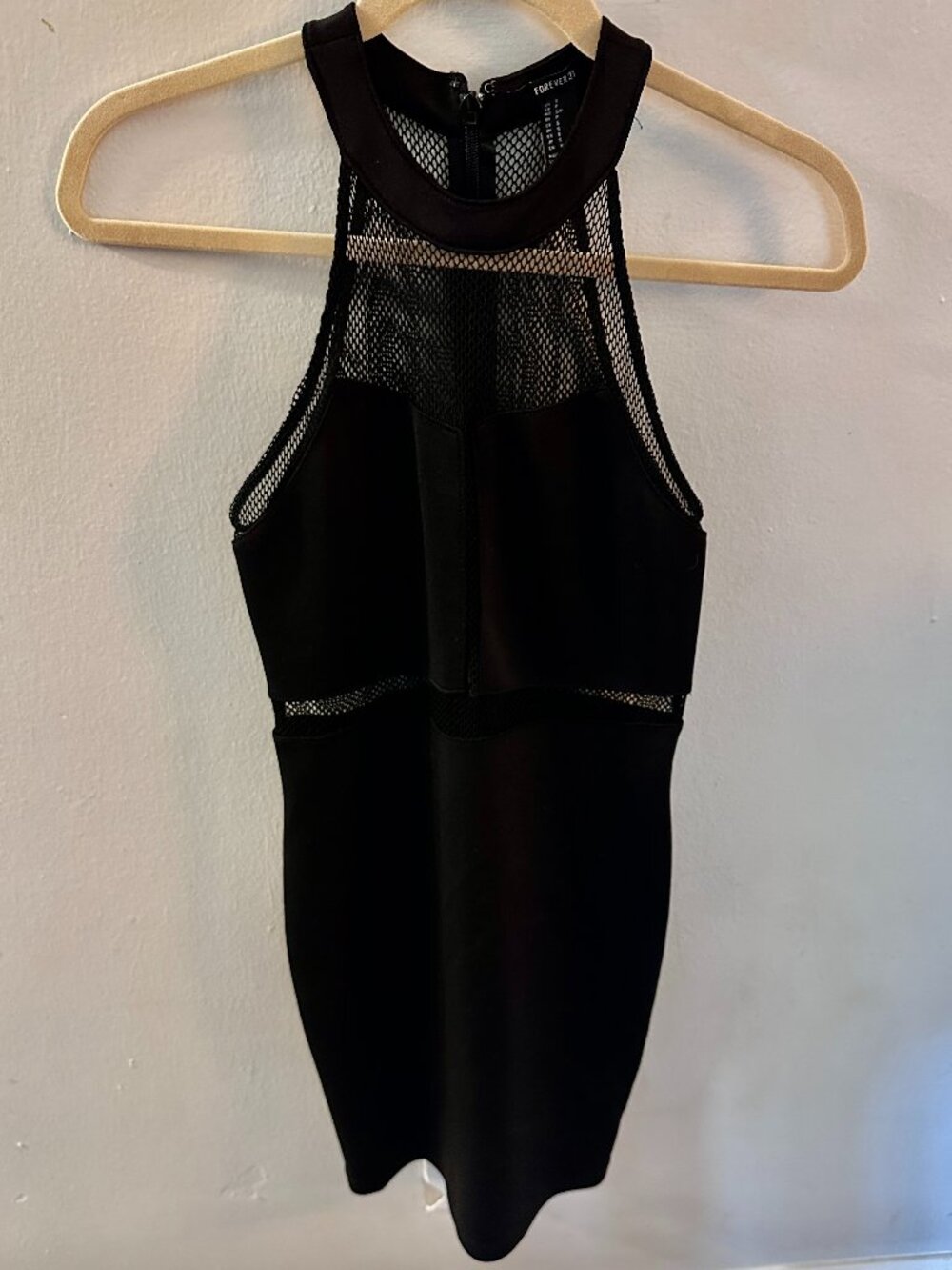 Black Forever 21 Mini Dress with High Neck Design & Sexy Mesh Cut-Outs